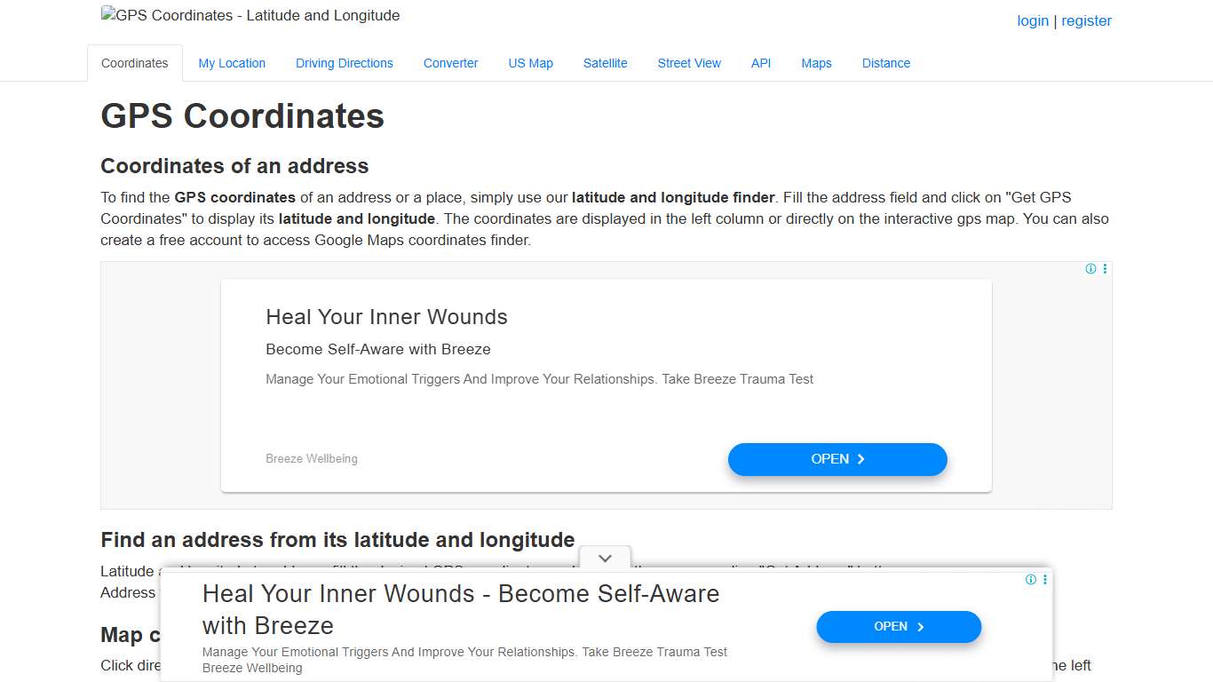 GPS coordinates, latitude and longitude with interactive Maps
